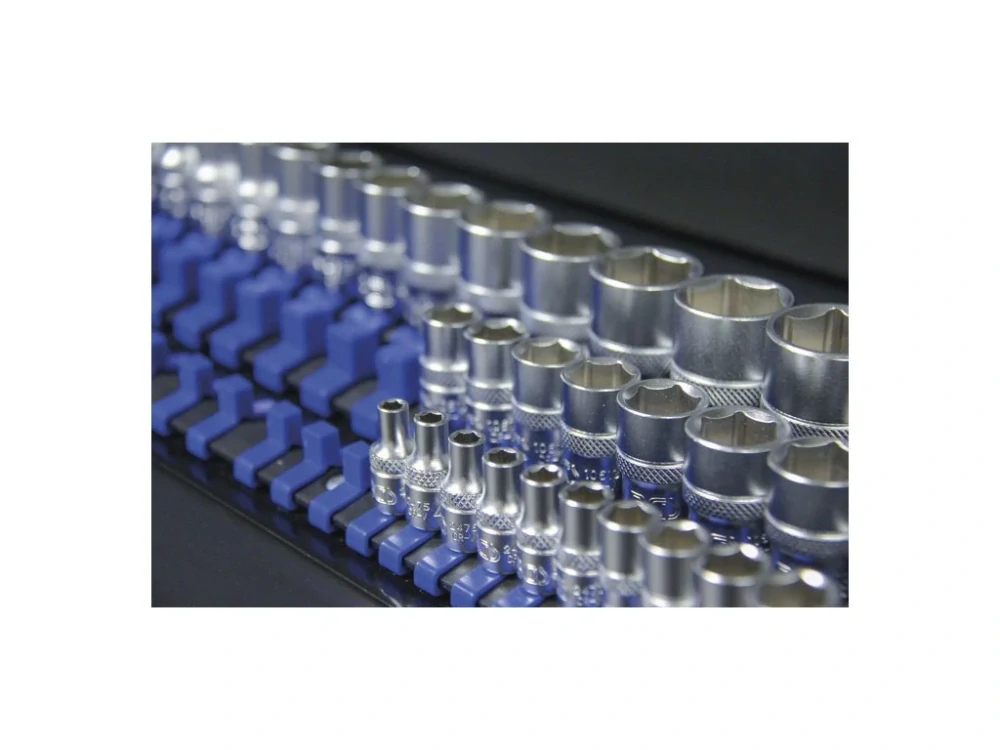 BGS 6871 Držák - kolejnice na hlavice 1/4", 3/8" a 1/2", 80 klipů