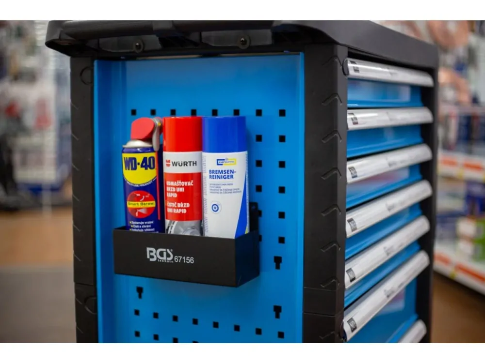 BGS 67156 Držák na spreje, šroubováky a drobné nářadí, magnetický, 21×7 cm, nosnost 2 kg