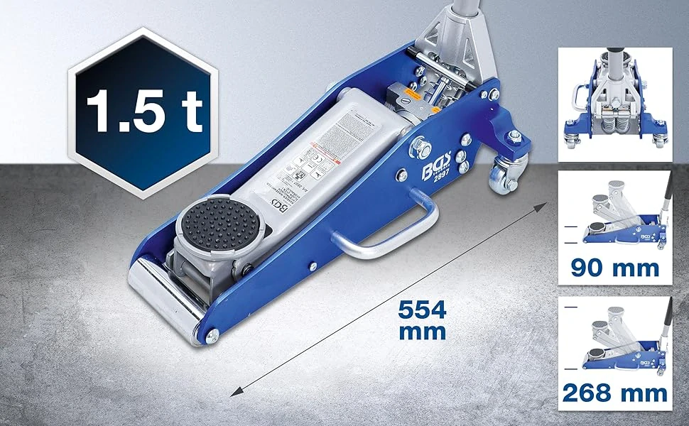 BGS 2897 Pojízdný hydraulický zvedák 1,5 t. Hliníková a ocelová konstrukce