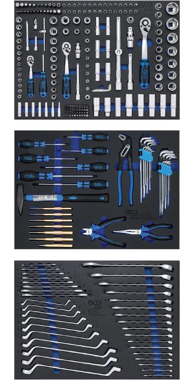 BGS 4207 Dílenský vozík, pojízdný, 7 zásuvek. Vybavený 263 ks nářadí