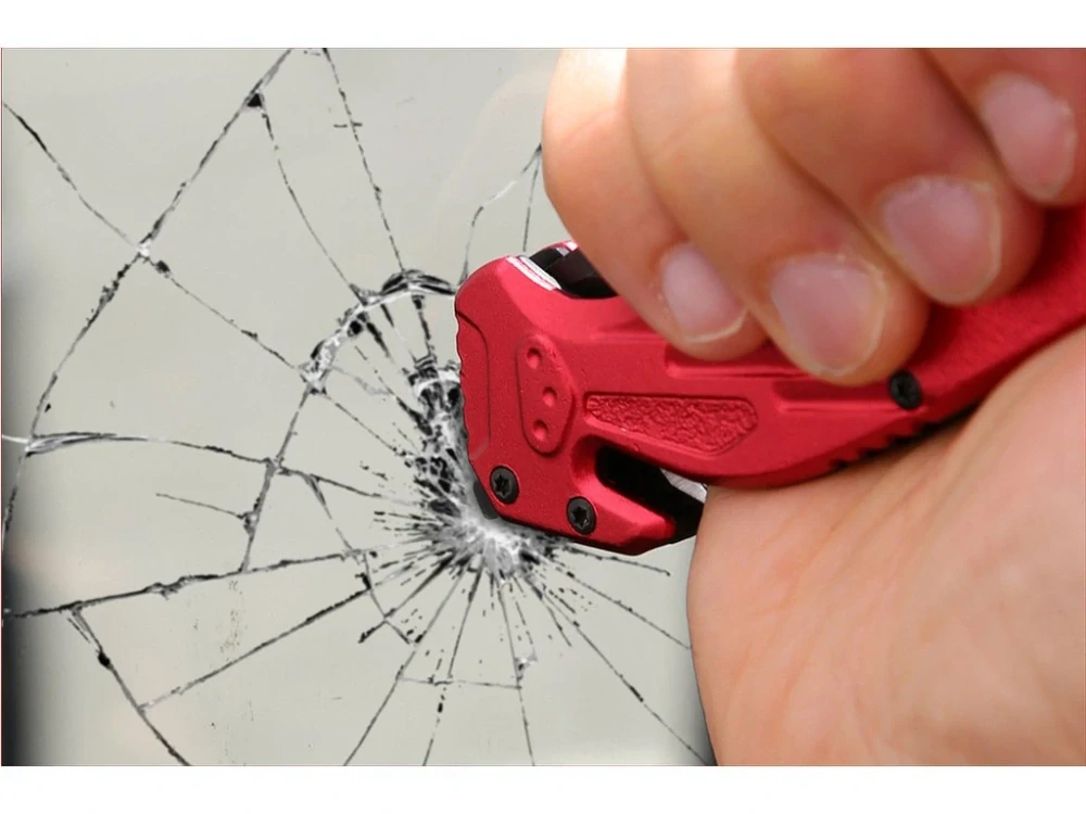 KS TOOLS 907.2220 Nůž taktický kapesní zavírací, řezač pásů a rozbíječ skla, délka 21 cm