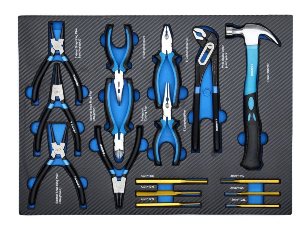 TAGRED TA212 Dílenský vozík vybavený, 243 ks nářadí, 7 zásuvek a skříňka