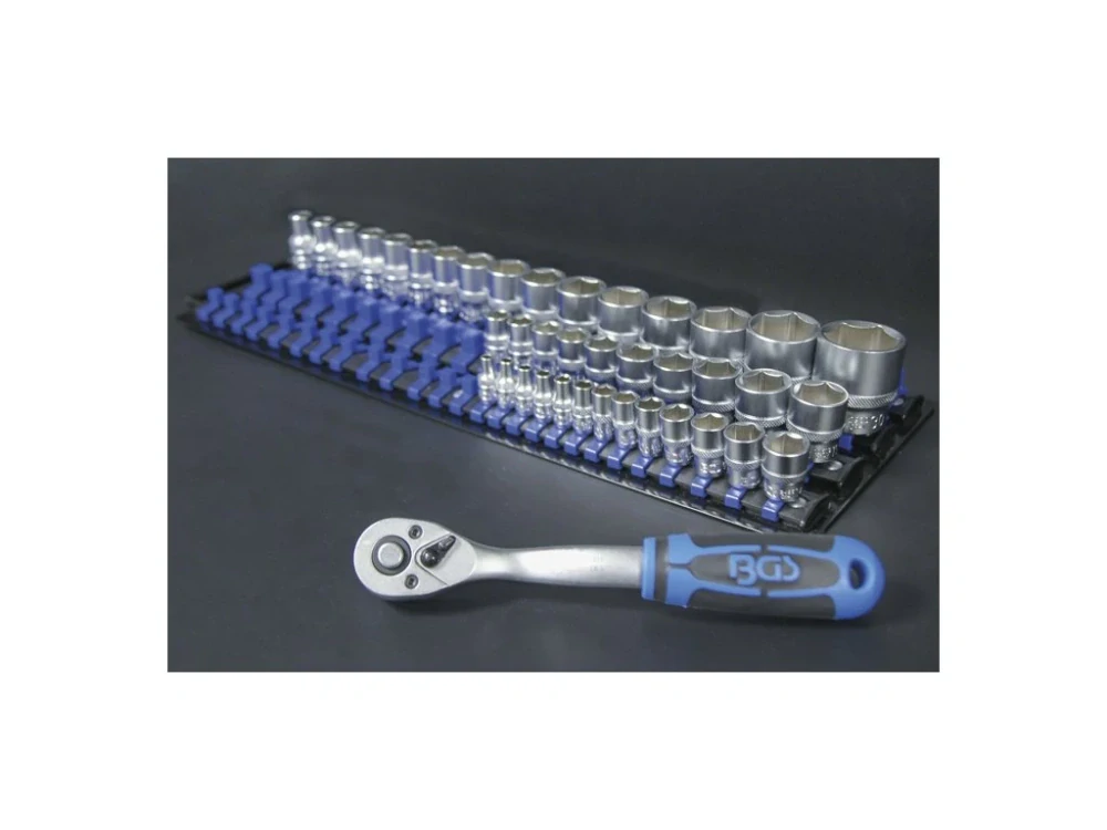 BGS 6871 Držák - kolejnice na hlavice 1/4", 3/8" a 1/2", 80 klipů