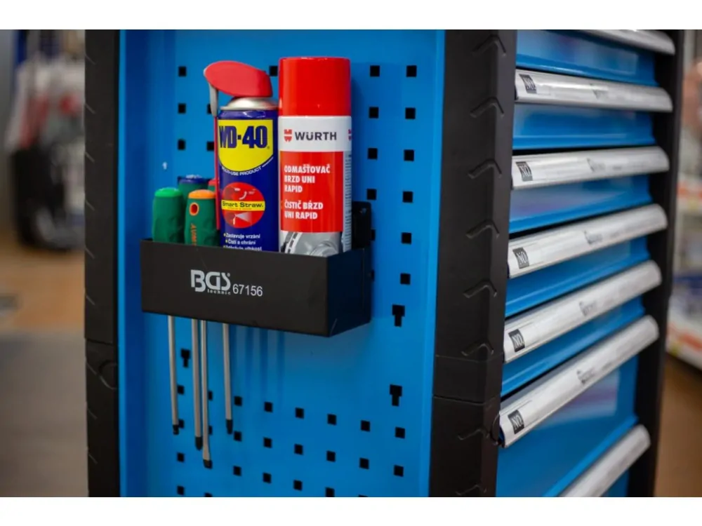 BGS 67156 Držák na spreje, šroubováky a drobné nářadí, magnetický, 21×7 cm, nosnost 2 kg