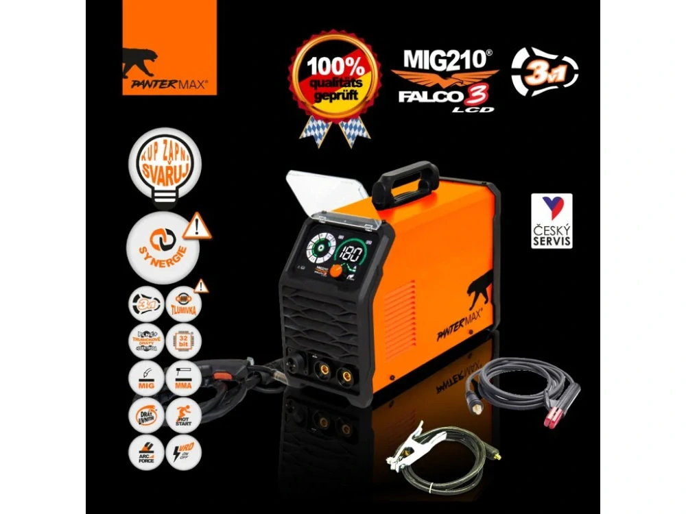 PANTERMAX MIG210FALCO 3! invertorová svářečka MIG/MMA, TIG SET 4 + KUKLA + VOZÍK + LAHEV CO2