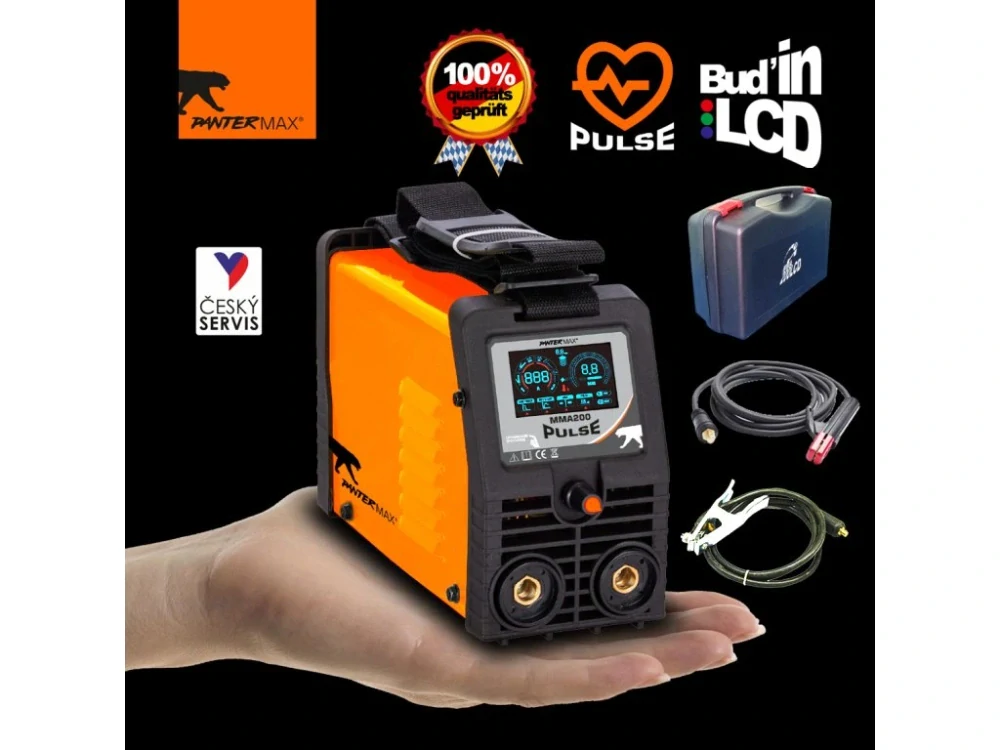 PANTERMAX MMA200pulse SET4 invertorová svářečka MMA/TIG + KUKLA + ELEKTRODY