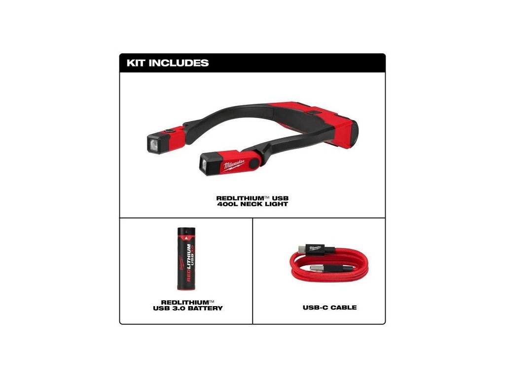 MILWAUKEE L4 NL400-301 svítilna na krk s USB nabíjením - 4933479898