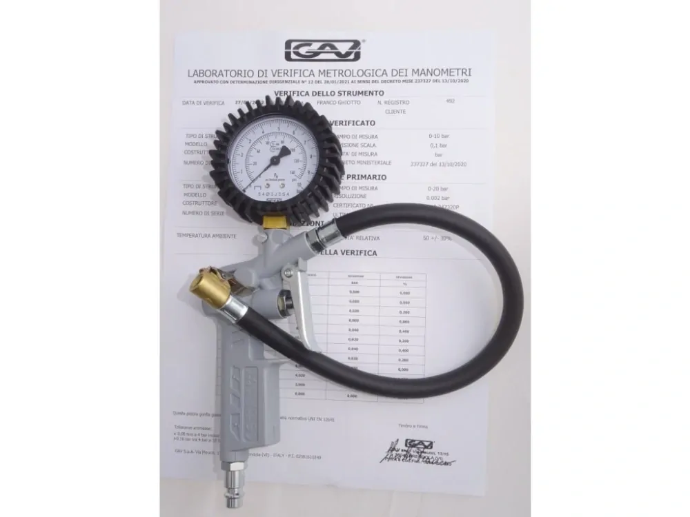 GAV-60 DT Pneuhustič s certifikátem, cejchovaný, 0–10 bar, manometr 63 mm, hadice 40cm