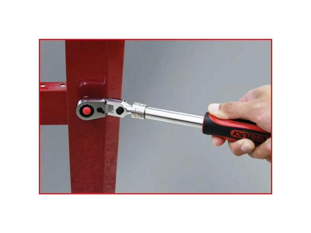 KS TOOLS 914.3820 Teleskopická ráčna, kloubová, 3/8", přepínací, SlimPOWER, 258-373 mm