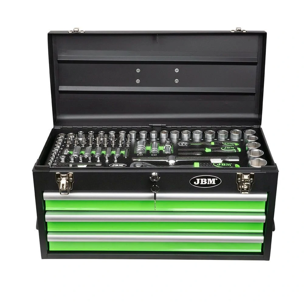 JBM 54261 Box kovový s nářadím 143 kusů, se 3 zásuvkami