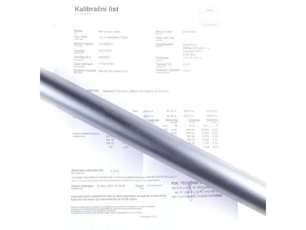 QUATROS QS59800 Momentový klíč 3/4" 200-800 Nm, zvýšená přesnost 3 %, s certifikátem