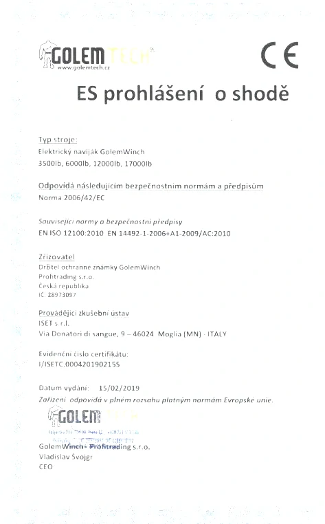 Golemtech Golemwinch 17000 12V, 7,7 t Elektrický naviják pro těžké nasazení