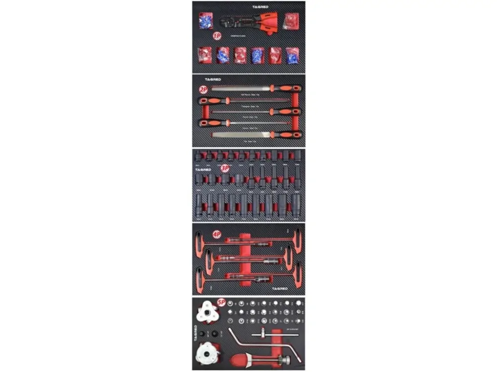 TAGRED TA196 Dílenský vozík, vybavený, dřevěná deska, 12 zásuvek, 541 ks nářadí