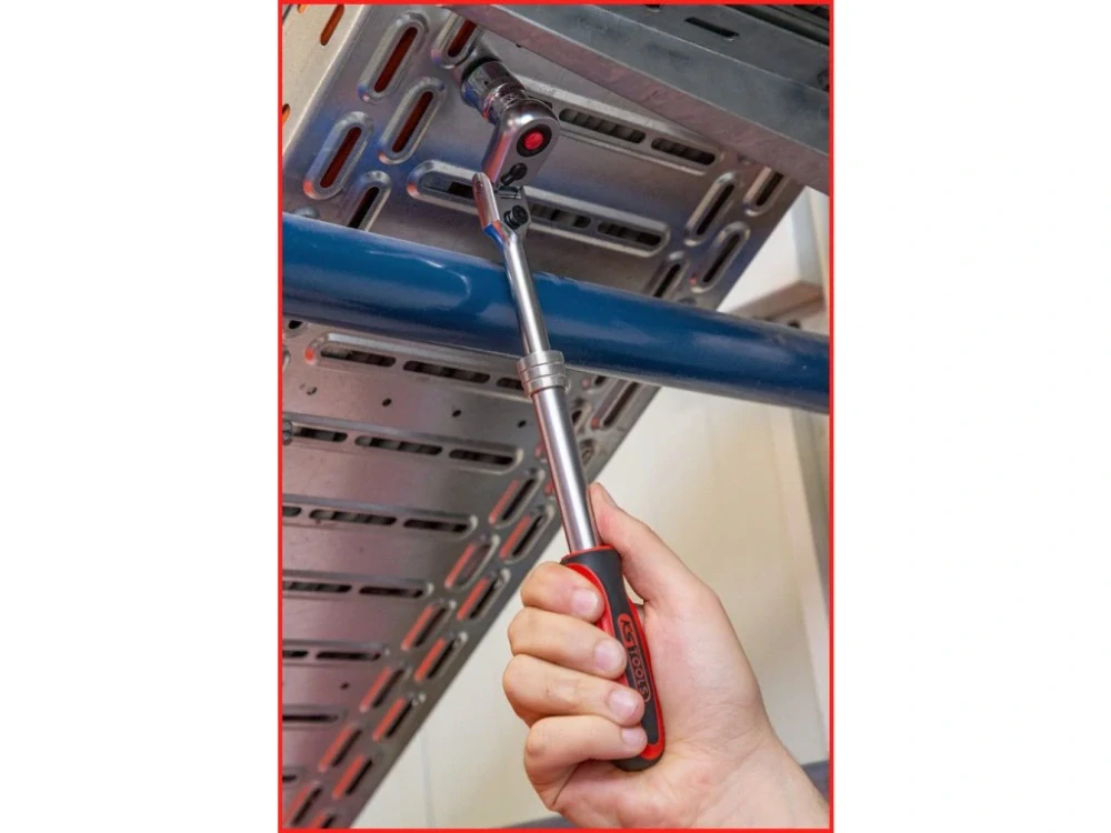 KS TOOLS 914.3820 Teleskopická ráčna, kloubová, 3/8", přepínací, SlimPOWER, 258-373 mm