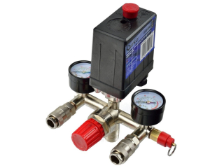 GEKO G80306 tlakový spínač + regulátor + 2x manometr + 2x rychlospojka + ventil