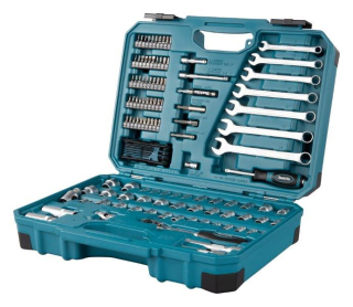 MAKITA E-06616 gola sada, sada bitů a nástrčkových klíčů s ráčnou v kufru - 120 ks