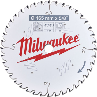 MILWAUKEE Pilový kotouč dřevo 165x15,87x1,6mm, 40Z pro aku stroje - 4932471312