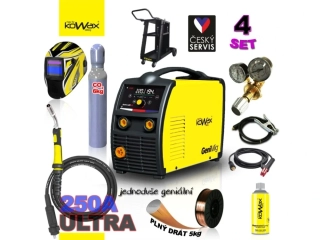 KOWAX GeniMig 220LCD, Svářecí invertor MIG/MAG/MMA SET4, hořák 4m ULTRA 150A, kabely 3m, kukla + LAHEV CO2 + DRÁT + VENTIL + SPREJ
