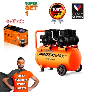 PANTERMAX®AirFlow® 56 SILENT SET1 bezolejový tichý kompresor + 5-dílná pneu sada