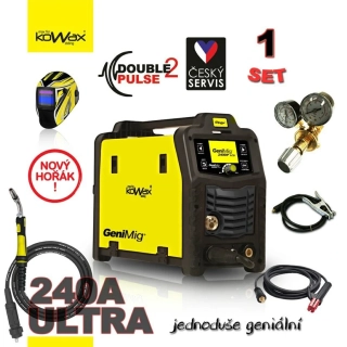 KOWAX GeniMig 240DP LCD Svařovací invertor MIG/MAG/LiftTIG/MMA SET 1A + SAMOSTMÍVACÍ KUKLA + VENTIL