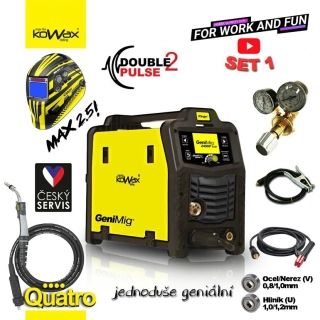 KOWAX GeniMig 240DP LCD SET 1QYT Svařovací invertor MIG/MAG/LiftTIG/MMA SET FWAF1 + SAMOSTMÍVACÍ KUKLA KOWAX + HOŘÁK QUATRO