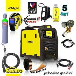KOWAX GeniMig 240DP LCD MIG/MAG/LiftTIG/MMA SET 5Q + SAMOSTMÍVACÍ KUKLA + LAHEV AR/CO2 20L + VENTIL + VOZÍK + DRÁT + HOŘÁK QUATRO