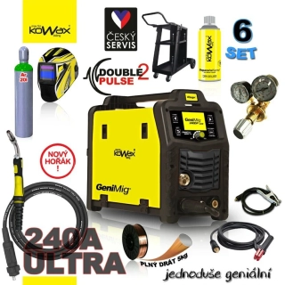 KOWAX GeniMig 240DP LCD MIG/MAG/LiftTIG/MMA SET 6A + SAMOSTMÍVACÍ KUKLA + LAHEV AR 20L + VENTIL + VOZÍK + DRÁT + HOŘÁK