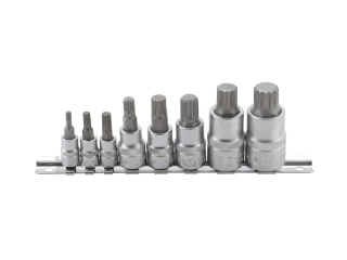 BGS 5105 Hlavice zástrčné XZN 1/4”, 3/8” a 1/2”, vel. M4-M16, sada 8 ks na liště