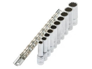 ASTA 543SET10-12KT Nástrčné hlavice 12-hranné 3/8'', 8 - 19 mm, prodloužené 63 mm, 10 ks na liště
