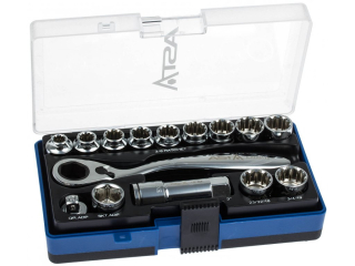 ASTA A-15GOTH Gola sada, profil Gear Lock, průchozí ráčna a hlavice, 15 dílů