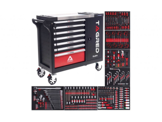 TAGRED TA214 Dílenský vozík vybavený, 298 ks nářadí, 7 zásuvek a XXL velká skříňka