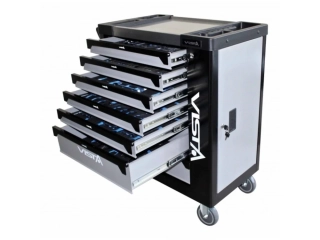 ASTA V-T250E Dílenský montážní vozík vybavený, 257 ks nářadí, 7 zásuvek a skříňka