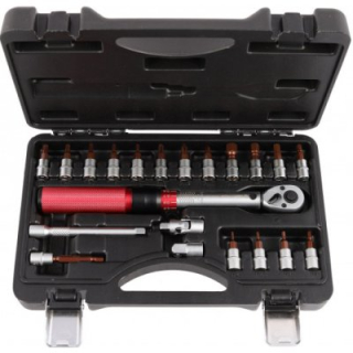 QUATROS QS59002 Momentový klíč 1/4", 2-15 Nm, přesný 3%, se zástrčnými hlavicemi, 21 ks