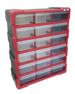 MAGG 120299 Skříňka plastová na šroubky, organizér 18 šuplíků, 470x380x160 mm