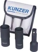 Kunzer 10210252 Hlavice na poškozené nebo bezpečnostní šrouby kol, vel. 17 a 19 mm, sada 3 ks