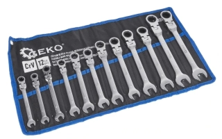 GEKO G10337 Klíče očkoploché ráčnové, s kloubem, 8-19 mm, 12 ks