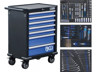 BGS 4207 Dílenský vozík, pojízdný, 7 zásuvek. Vybavený 263 ks nářadí