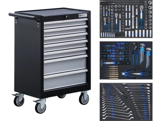 BGS 6062 Dílenský vozík, pojízdný, 7 zásuvek. Vybavený 263 ks nářadí