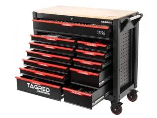 TAGRED TA196 Dílenský vozík, vybavený, dřevěná deska, 12 zásuvek, 541 ks nářadí