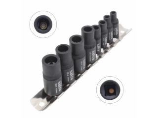 SATRA S-8TASM Nástrčné hlavice pro upnutí závitníků, magnetické, 1/4" a 3/8", 8 ks na liště