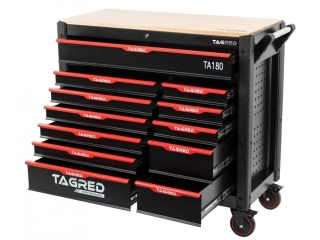 TAGRED TA180 Dílenský vozík, nevybavený, velký, 12 zásuvek, dřevěná deska