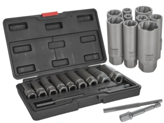 TVARDY T00130 Hlavice pro demontáž poškozených matic a šroubů, 6-19 mm, prodloužené, 11 ks