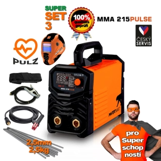 PANTERMAX MMA215pulse invertorová svářečka MMA/TIG SET 3 + samostmívací kukla + elektrody