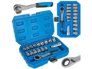 GEKO G13552 Gola sada, profil Gear Lock, průchozí ráčna a hlavice, 17 ks