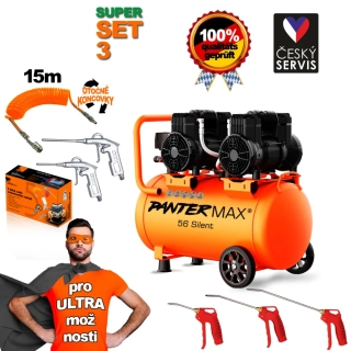 PANTERMAX®AirFlow® 56 SILENT SET 3 bezolejový tichý kompresor + 11-dílná pneu sada