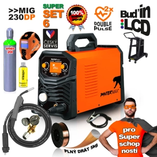 PANTERMAX® MIG230DP invertorová svářečka DOUBLE PULSE! SET 6 + kukla+ lahev směs 20l + vozík + sprej + drát, ventil
