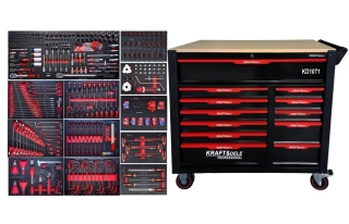KRAFT&DELE KD1071 Dílenský vozík, vybavený, 12 zásuvek, dřevěná deska, 541 ks nářadí