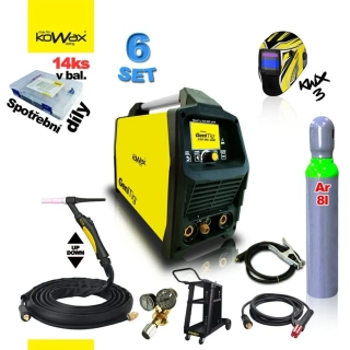 KOWAX GeniTig 210DC LCD SET 6B Svařovací invertor DC PULZ, HF, TIG/MMA + Lahev 8l Argon + hořák + vozík + samostmívací kukla + ventil