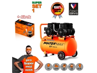 PANTERMAX®AirFlow® 57 SILENT SET1 bezolejový tichý kompresor 2,9kW, 76dB, 10bar + 5-dílná pneu sada