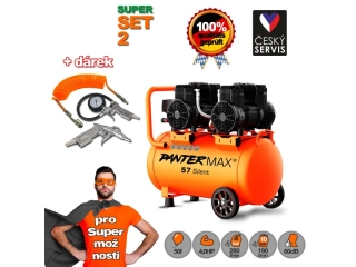 PANTERMAX®AirFlow® 57 SILENT SET2 bezolejový tichý kompresor 2,9kW, 76dB, 10bar + 3-dílná pneu sada
